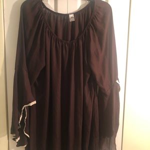 Beautiful brown scoop neck blouse with bell sleeve